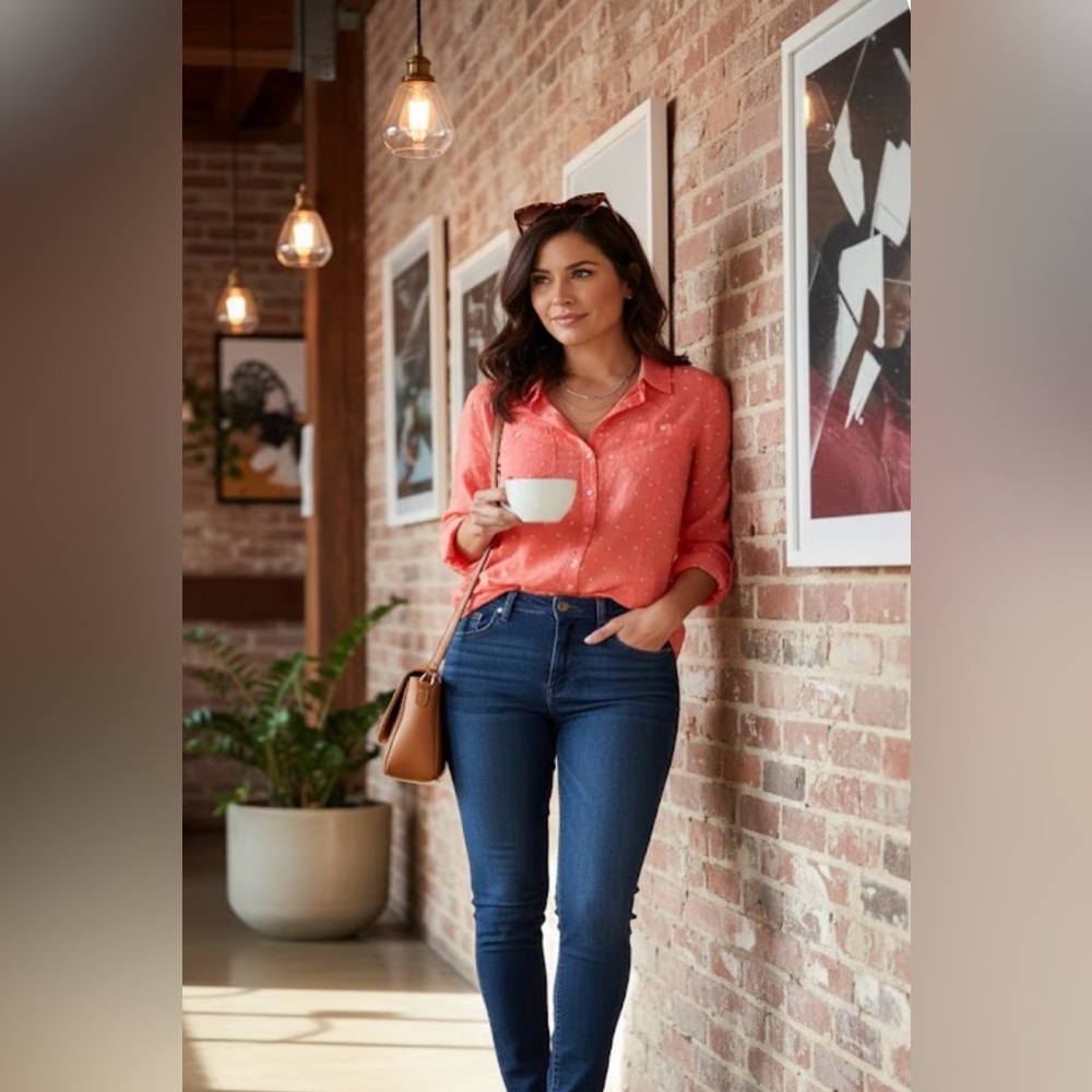 Lane Bryant Coral Button Down Shirt